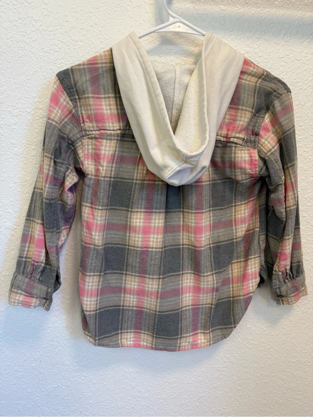 Old Navy Gray and Pink Plaid Hooded Button-Down Shirt